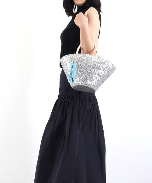 ANTEPRIMA ダークブルー スパンコール付き カゴバッグ バッグ