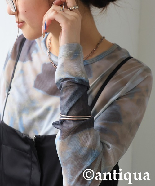 antiqua(アンティカ)の「ニュアンス柄シアートップス(Tシャツ/カットソー・レディース・マルチ/ブルー・ONESIZE)」の15枚目の写真