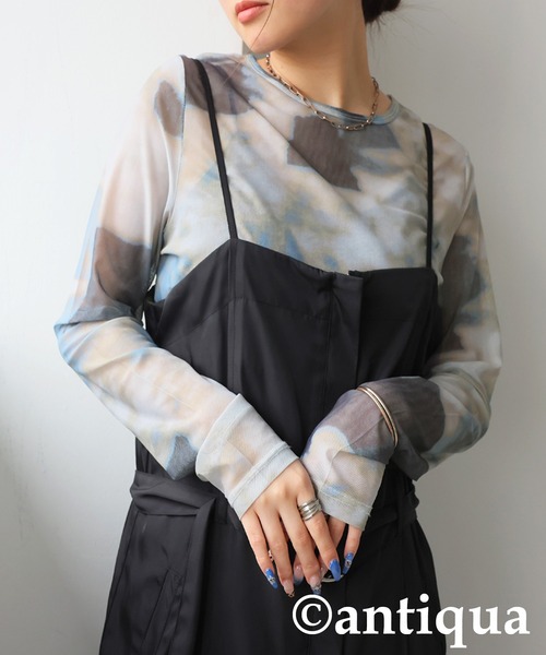 antiqua(アンティカ)の「ニュアンス柄シアートップス(Tシャツ/カットソー・レディース・マルチ/ブルー・ONESIZE)」の17枚目の写真