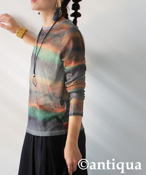 antiqua(アンティカ)の「ニュアンス柄シアートップス(Tシャツ/カットソー・レディース・マルチ/ブルー・ONESIZE)」の18枚目の写真