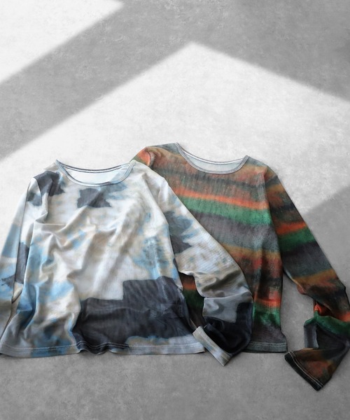 antiqua(アンティカ)の「ニュアンス柄シアートップス(Tシャツ/カットソー・レディース・マルチ/ブルー・ONESIZE)」の7枚目の写真