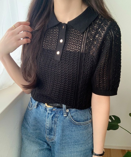 ATON 半袖 ニットポロシャツ ネイビー 濃紺 サマーニット XL 04 美品