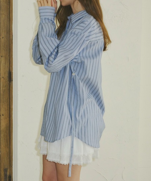 GIUNON(ジウノン)の「2way embroidery stripe shirts / 2way エンブロイダリーストライプシャツ(シャツ/ブラウス・レディース・ブルー/アイボリー・FREE)」の5枚目の写真