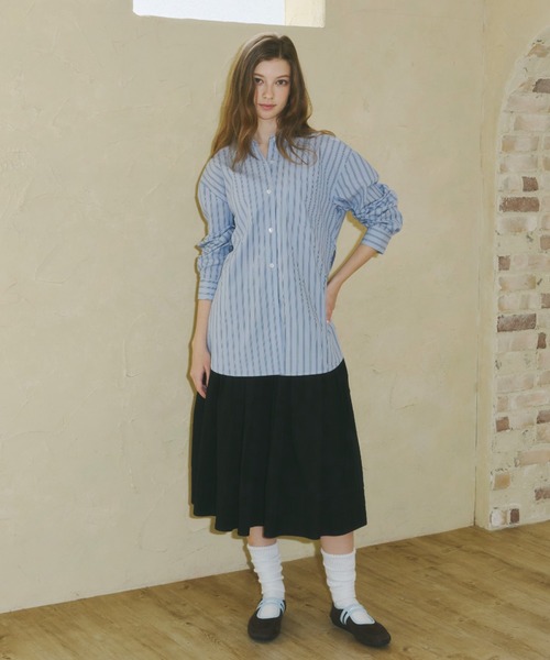 ブラウス シャツ 2way embroidery stripe shirts / 2way エンブロイダリーストライプシャツ レディース 2way embroidery stripe shirts / 2way エンブロイダリー