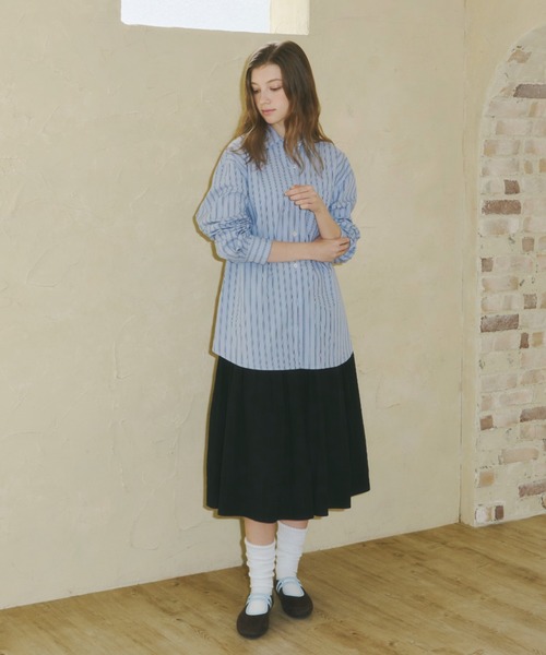 GIUNON(ジウノン)の「2way embroidery stripe shirts / 2way エンブロイダリーストライプシャツ(シャツ/ブラウス・レディース・ブルー/アイボリー・FREE)」の12枚目の写真