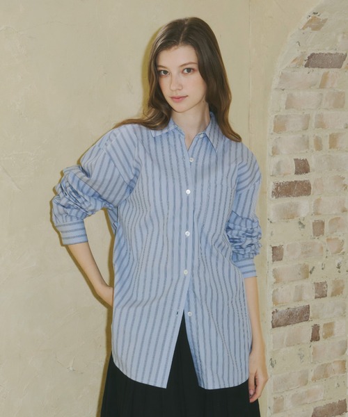 GIUNON(ジウノン)の「2way embroidery stripe shirts / 2way エンブロイダリーストライプシャツ(シャツ/ブラウス・レディース・ブルー/アイボリー・FREE)」の11枚目の写真