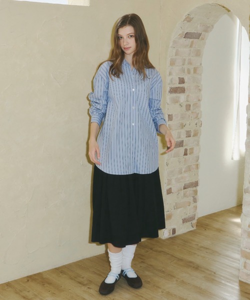 GIUNON(ジウノン)の「2way embroidery stripe shirts / 2way エンブロイダリーストライプシャツ(シャツ/ブラウス・レディース・ブルー/アイボリー・FREE)」の13枚目の写真