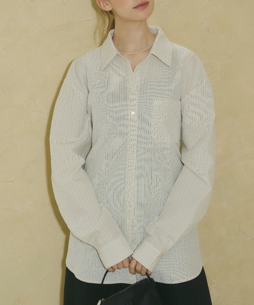 ブラウス シャツ 2way embroidery stripe shirts / 2way エンブロイダリーストライプシャツ レディース 2way embroidery stripe shirts / 2way エンブロイダリー