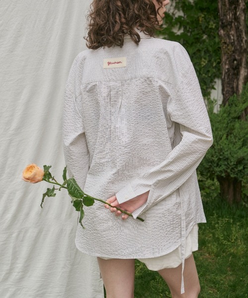 ブラウス シャツ 2way embroidery stripe shirts / 2way エンブロイダリーストライプシャツ レディース 2way embroidery stripe shirts / 2way エンブロイダリー