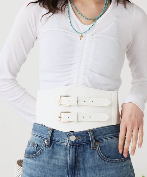 ROOPTOKYO(ループトウキョウ)の「フェイクレザー ベルトデザイン コルセット(ベルト・レディース・キャメル/ホワイト/ブラック・FREE)」の2枚目の写真