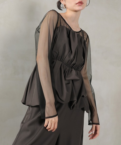 Kana（カナ）の「チュールトップス ペプラムキャミビスチェ パンツ 3点セット パーティー ドレス 結婚式 お呼ばれ オケージョン（パンツドレス・レディース・チャコールグレー/ブラック/カーキ/ネイビー・S/M/L）」の17枚目の写真