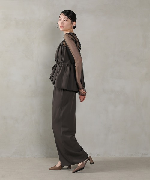 Kana（カナ）の「チュールトップス ペプラムキャミビスチェ パンツ 3点セット パーティー ドレス 結婚式 お呼ばれ オケージョン（パンツドレス・レディース・チャコールグレー/ブラック/カーキ/ネイビー・S/M/L）」の20枚目の写真