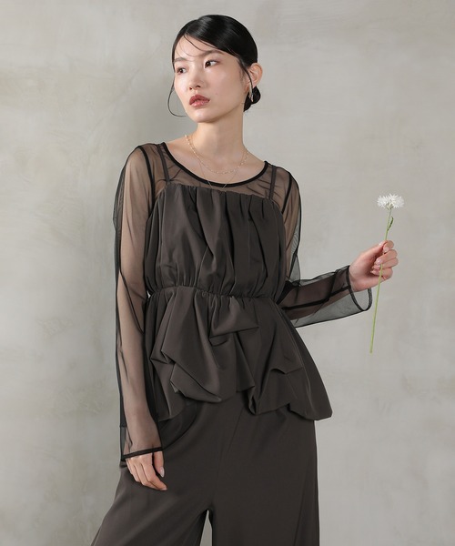 Kana（カナ）の「チュールトップス ペプラムキャミビスチェ パンツ 3点セット パーティー ドレス 結婚式 お呼ばれ オケージョン（パンツドレス・レディース・チャコールグレー/ブラック/カーキ/ネイビー・S/M/L）」の13枚目の写真