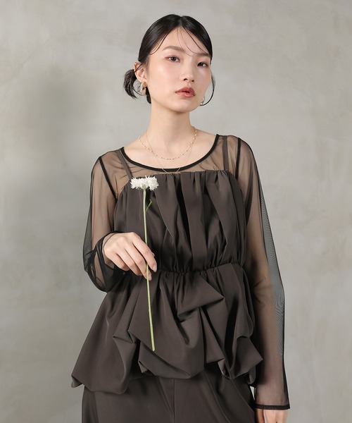 Kana（カナ）の「チュールトップス ペプラムキャミビスチェ パンツ 3点セット パーティー ドレス 結婚式 お呼ばれ オケージョン（パンツドレス・レディース・チャコールグレー/ブラック/カーキ/ネイビー・S/M/L）」の16枚目の写真