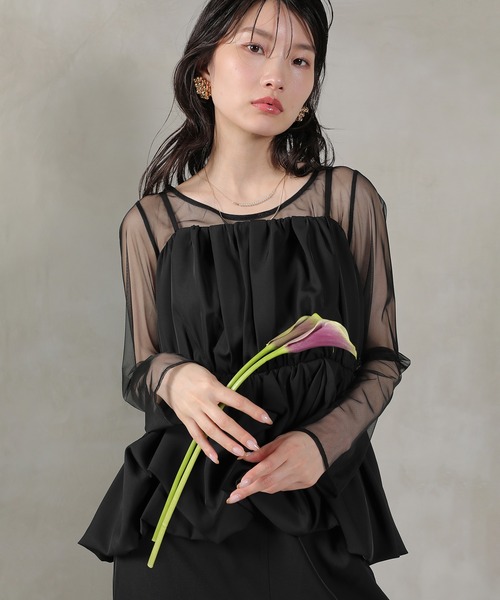 Kana（カナ）の「チュールトップス ペプラムキャミビスチェ パンツ 3点セット パーティー ドレス 結婚式 お呼ばれ オケージョン（パンツドレス・レディース・チャコールグレー/ブラック/カーキ/ネイビー・S/M/L）」の5枚目の写真