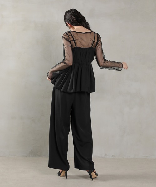 Kana（カナ）の「チュールトップス ペプラムキャミビスチェ パンツ 3点セット パーティー ドレス 結婚式 お呼ばれ オケージョン（パンツドレス・レディース・チャコールグレー/ブラック/カーキ/ネイビー・S/M/L）」の11枚目の写真