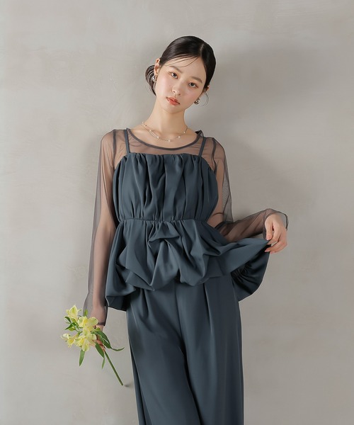 kana ぺプラムドレス　Mサイズ チュールトップス ペプラムキャミビスチェ パンツ 3点セット