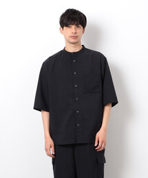 COMME CA ISM | 【セットアップ対応】リネンライク ポリエステル バンドカラー 5分袖シャツ(シャツ/ブラウス)