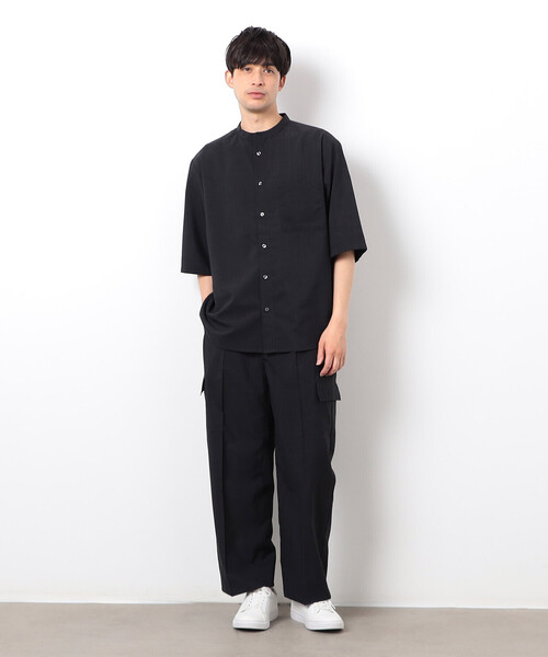 COMME CA ISM（コムサイズム）の「【セットアップ対応】リネンライク ポリエステル バンドカラー ５分袖シャツ（シャツ/ブラウス・メンズ・ベージュ/カーキ/ブラック・X-LARGE/LARGE/MEDIUM/SMALL）」の6枚目の写真