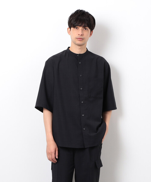 COMME CA ISM（コムサイズム）の「【セットアップ対応】リネンライク ポリエステル バンドカラー ５分袖シャツ（シャツ/ブラウス・メンズ・ベージュ/カーキ/ブラック・X-LARGE/LARGE/MEDIUM/SMALL）」の7枚目の写真