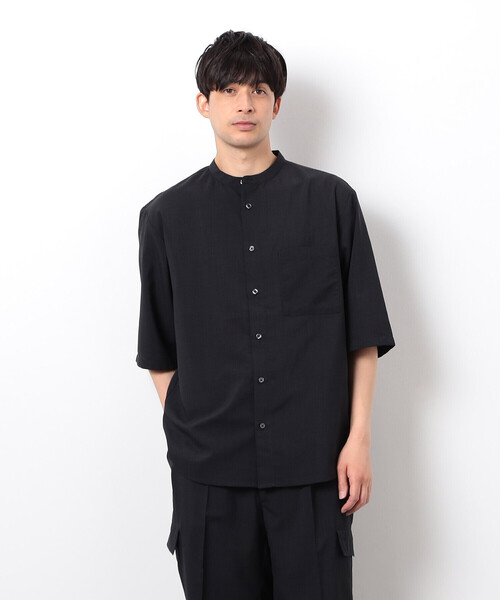 COMME CA ISM（コムサイズム）の「【セットアップ対応】リネンライク ポリエステル バンドカラー ５分袖シャツ（シャツ/ブラウス・メンズ・ベージュ/カーキ/ブラック・X-LARGE/LARGE/MEDIUM/SMALL）」の9枚目の写真