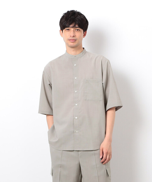 COMME CA ISM（コムサイズム）の「【セットアップ対応】リネンライク ポリエステル バンドカラー ５分袖シャツ（シャツ/ブラウス・メンズ・ベージュ/カーキ/ブラック・X-LARGE/LARGE/MEDIUM/SMALL）」の12枚目の写真