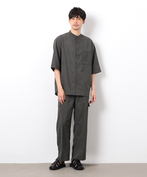 COMME CA ISM（コムサイズム）の「【セットアップ対応】リネンライク ポリエステル バンドカラー ５分袖シャツ（シャツ/ブラウス・メンズ・ベージュ/カーキ/ブラック・X-LARGE/LARGE/MEDIUM/SMALL）」の13枚目の写真