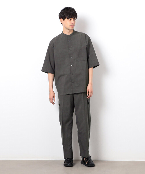 COMME CA ISM（コムサイズム）の「【セットアップ対応】リネンライク ポリエステル バンドカラー ５分袖シャツ（シャツ/ブラウス・メンズ・ベージュ/カーキ/ブラック・X-LARGE/LARGE/MEDIUM/SMALL）」の14枚目の写真