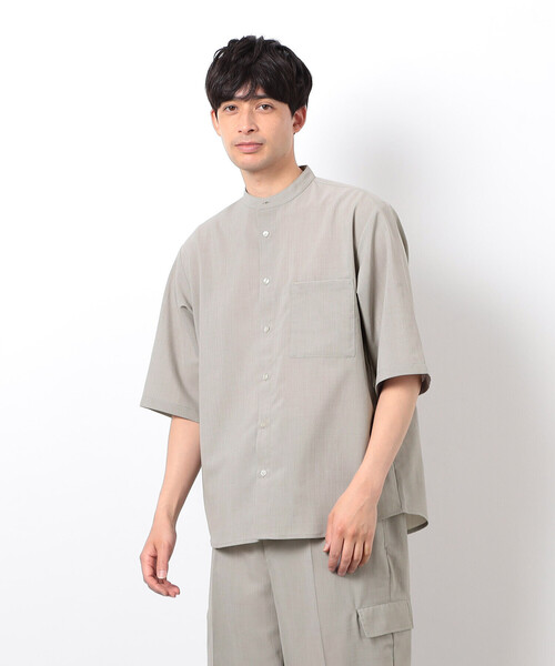 COMME CA ISM（コムサイズム）の「【セットアップ対応】リネンライク ポリエステル バンドカラー ５分袖シャツ（シャツ/ブラウス・メンズ・ベージュ/カーキ/ブラック・X-LARGE/LARGE/MEDIUM/SMALL）」の4枚目の写真