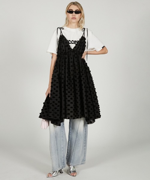 PRANK PROJECT(プランクプロジェクト)の「ポンポンボリュームキャミドレス / Pom Pom Volume Cami Dress(ドレス・レディース・ブラック/ホワイト・FREE)」の14枚目の写真