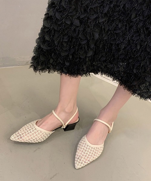 Lace Ladies(レースレディース)の「ツイード柄 シースルー ポインテッドトゥ ストラップ ミュール サンダル(サンダル・レディース・アイボリー/ブラック・23cm/23.5cm/24cm/24.5cm/25cm/22.5cm)」の3枚目の写真