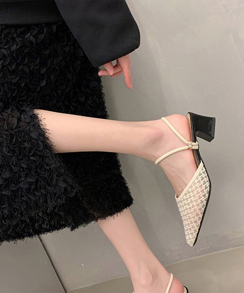 Lace Ladies(レースレディース)の「ツイード柄 シースルー ポインテッドトゥ ストラップ ミュール サンダル(サンダル・レディース・アイボリー/ブラック・23cm/23.5cm/24cm/24.5cm/25cm/22.5cm)」の5枚目の写真