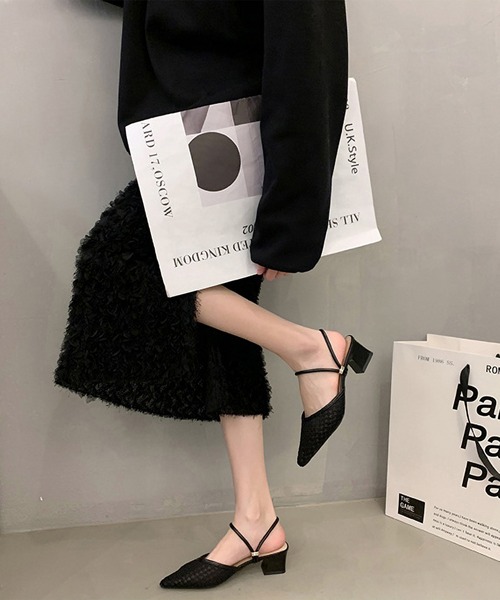 Lace Ladies(レースレディース)の「ツイード柄 シースルー ポインテッドトゥ ストラップ ミュール サンダル(サンダル・レディース・アイボリー/ブラック・23cm/23.5cm/24cm/24.5cm/25cm/22.5cm)」の8枚目の写真