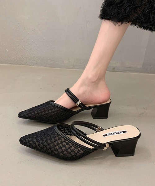 Lace Ladies(レースレディース)の「ツイード柄 シースルー ポインテッドトゥ ストラップ ミュール サンダル(サンダル・レディース・アイボリー/ブラック・23cm/23.5cm/24cm/24.5cm/25cm/22.5cm)」の9枚目の写真