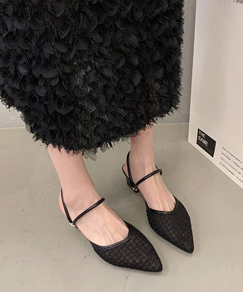 Lace Ladies(レースレディース)の「ツイード柄 シースルー ポインテッドトゥ ストラップ ミュール サンダル(サンダル・レディース・アイボリー/ブラック・23cm/23.5cm/24cm/24.5cm/25cm/22.5cm)」の10枚目の写真