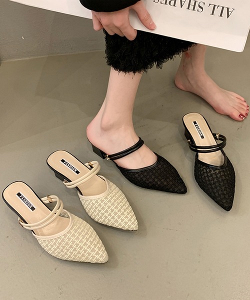 Lace Ladies(レースレディース)の「ツイード柄 シースルー ポインテッドトゥ ストラップ ミュール サンダル(サンダル・レディース・アイボリー/ブラック・23cm/23.5cm/24cm/24.5cm/25cm/22.5cm)」の12枚目の写真