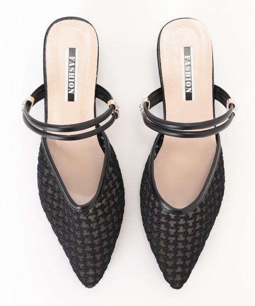 Lace Ladies(レースレディース)の「ツイード柄 シースルー ポインテッドトゥ ストラップ ミュール サンダル(サンダル・レディース・アイボリー/ブラック・23cm/23.5cm/24cm/24.5cm/25cm/22.5cm)」の15枚目の写真