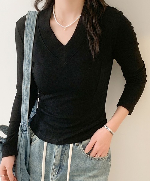 aimoha（アイモハ）の「Vネックリブニット（Tシャツ/カットソー・レディース・グレー/ホワイト/ブラック・MEDIUM/LARGE/X-LARGE/XX-LARGE）」の14枚目の写真