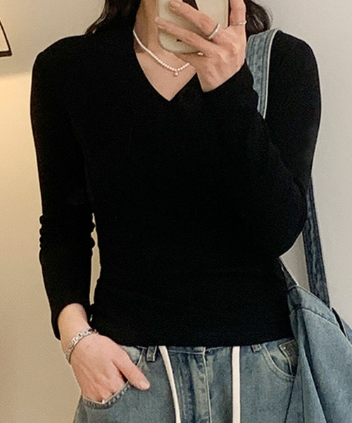aimoha（アイモハ）の「Vネックリブニット（Tシャツ/カットソー・レディース・グレー/ホワイト/ブラック・MEDIUM/LARGE/X-LARGE/XX-LARGE）」の15枚目の写真