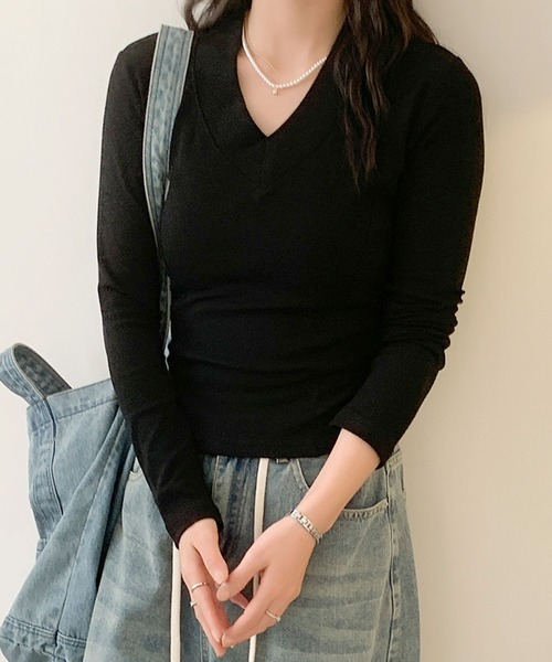 aimoha（アイモハ）の「Vネックリブニット（Tシャツ/カットソー・レディース・グレー/ホワイト/ブラック・MEDIUM/LARGE/X-LARGE/XX-LARGE）」の17枚目の写真