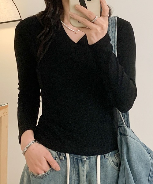 aimoha（アイモハ）の「Vネックリブニット（Tシャツ/カットソー・レディース・グレー/ホワイト/ブラック・MEDIUM/LARGE/X-LARGE/XX-LARGE）」の18枚目の写真