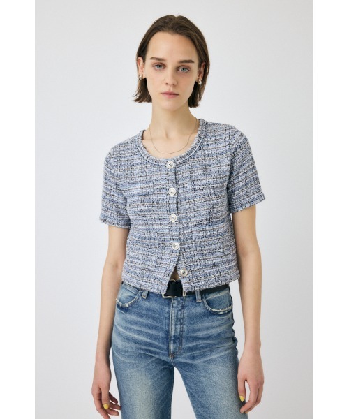 MOUSSY（マウジー）の「TWEED LIKE トップス（カーディガン/ボレロ・レディース・ブラック/グリーン/ブルー・FREE）」の3枚目の写真