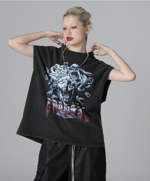 tシャツ DankeSchon/ダンケシェーン/GRADATION CHEMICAL NOSLEEVES MEDUSA レディース メンズ DankeSchon/ダンケシェーン/GRADATION CHEMICAL NOSLEEVES