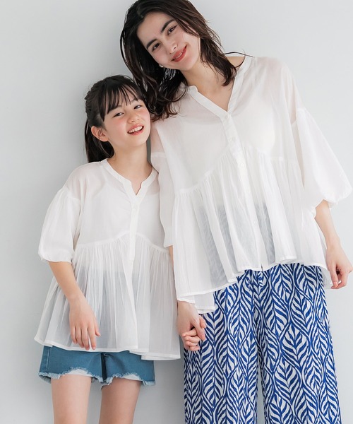 coca（coca）（コカ）の「キッズ 親子お揃い袖ボリュームティアードブラウス（シャツ/ブラウス・キッズ・ホワイト/ドット・150/140/130/120）」の6枚目の写真