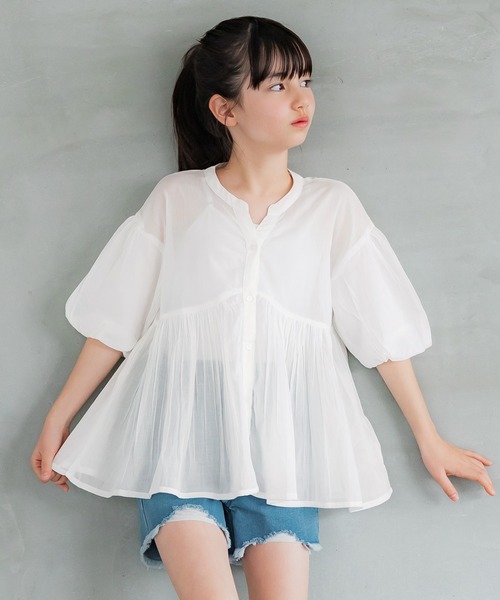 coca（coca）（コカ）の「キッズ 親子お揃い袖ボリュームティアードブラウス（シャツ/ブラウス・キッズ・ホワイト/ドット・150/140/130/120）」の8枚目の写真