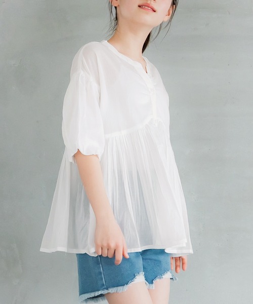 coca（coca）（コカ）の「キッズ 親子お揃い袖ボリュームティアードブラウス（シャツ/ブラウス・キッズ・ホワイト/ドット・150/140/130/120）」の9枚目の写真