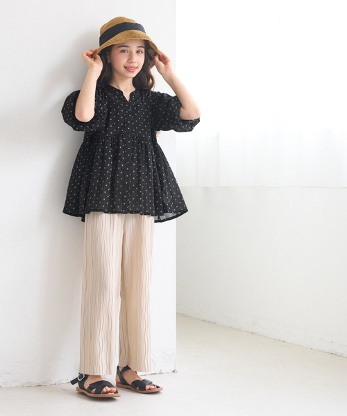 coca（coca）（コカ）の「キッズ 親子お揃い袖ボリュームティアードブラウス（シャツ/ブラウス・キッズ・ホワイト/ドット・150/140/130/120）」の10枚目の写真