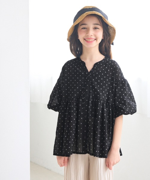 coca（coca）（コカ）の「キッズ 親子お揃い袖ボリュームティアードブラウス（シャツ/ブラウス・キッズ・ホワイト/ドット・150/140/130/120）」の13枚目の写真