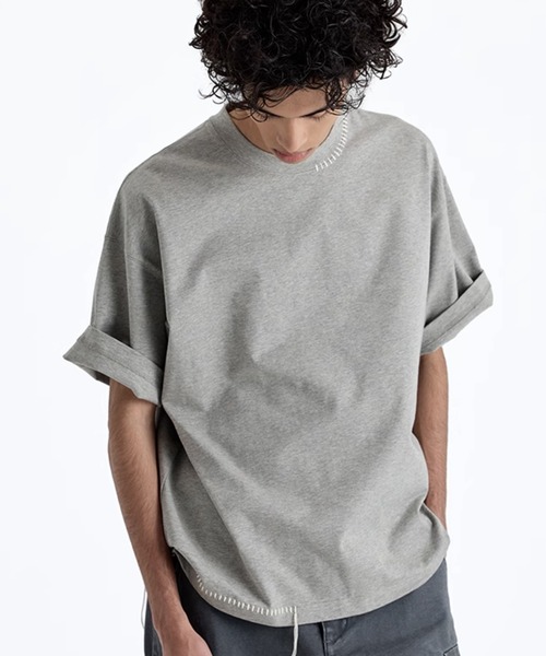ステッチアクセントTシャツ ドロップショルダー ルーズシルエット ミニマル ユニセックス NNS25S2TP02【NANS STUDIO】