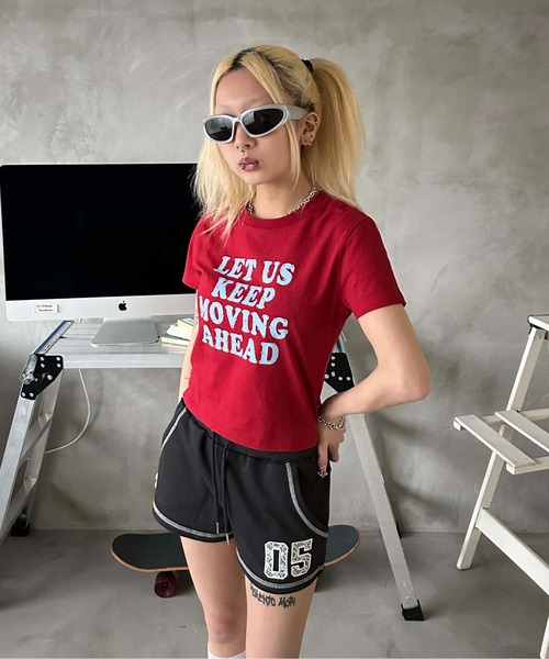 sedacle girl(セダクルガール)の「ラインストーン付きピチT(Tシャツ/カットソー・レディース・ピンク/レッド/オフホワイト/ブルー/ブラック/カモフラージュ/ドット/レオパード・SMALL/MEDIUM)」の16枚目の写真